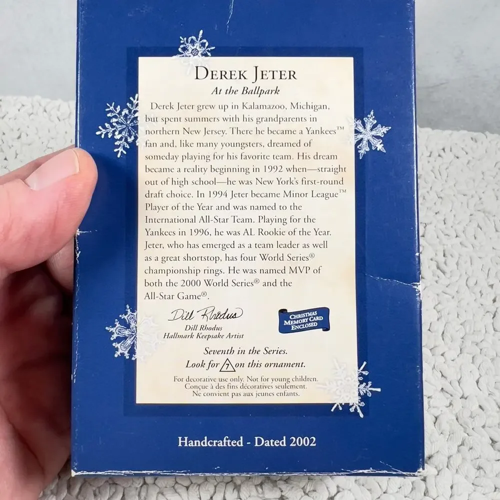 Derek Jeter NY Yankees 2002 Hallmark Keepsake Ornament Handcrafted